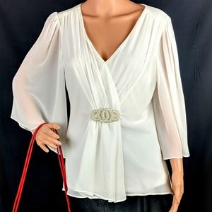 Elegant & Classy Off White Wrap Top With Pearls